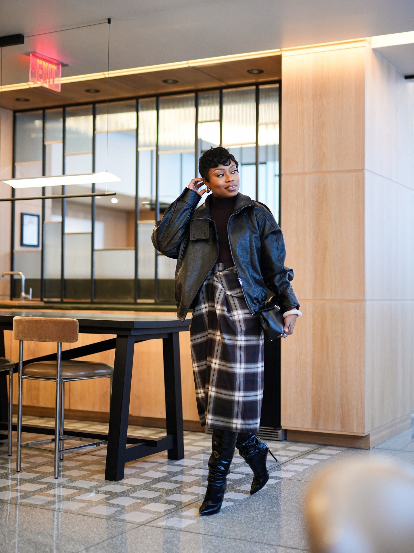 Winter workwear in plaid, brown, and deep burgundy 🤎

Plaid midi skirt + fitted turtleneck + leather jacket + knee high boots for a polished, modern office look. Rich color tones make winter dressing feel powerful and effortless.

Would you wear this to work?

📌Save for winter work outfit inspiration ✨

Outfit details linked in bio 🔗 
Skirt @cosstores 
Boots @paristexas_it