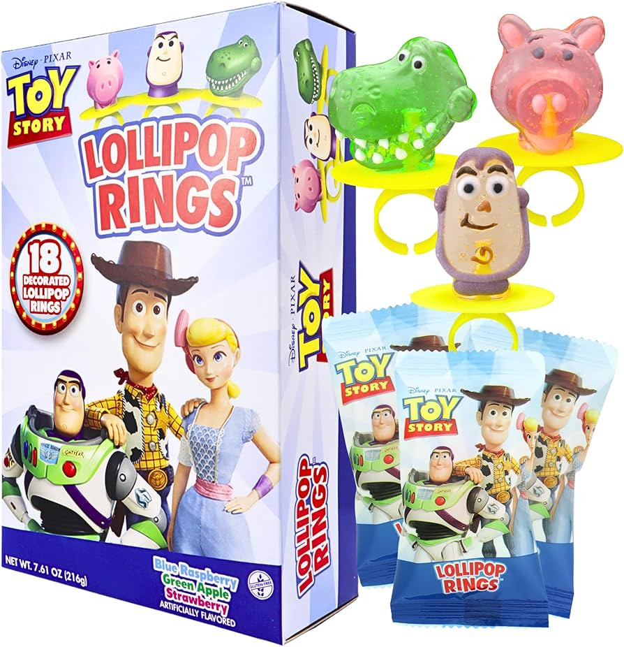 Toy Story Individually Wrapped Lollipop Rings Birthday Party Supplies, Buzz Lightyear, Rex, and H... | Amazon (US)