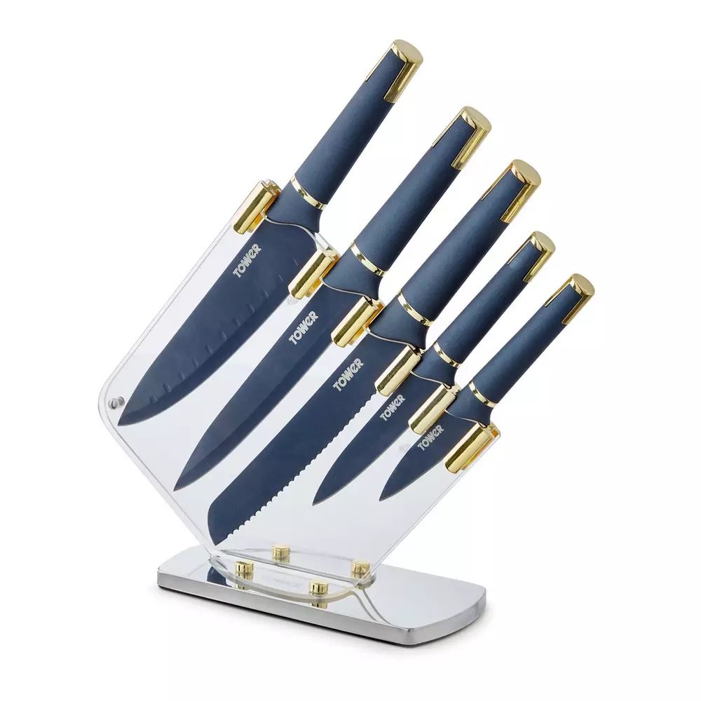 Tower 5 Piece Stainless Steel Knife Set - Blue and Gold919/3059 | argos.co.uk