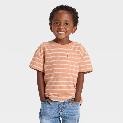Toddler Boys' Short Sleeve Striped Jacquard T-Shirt - Cat & Jack™ Orange 12M | Target
