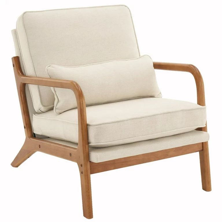Ktaxon Mid Century Modern Accent Chair, Linen Fabric Armchair with Solid Wood Frame Beige - Walma... | Walmart (US)