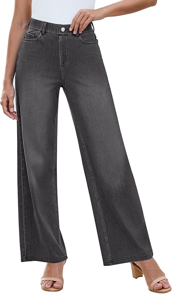 GRAPENT Wide Leg Jeans for Women High Waisted Trendy Pull On Elastic Waist Soft Stretchy Denim Pa... | Amazon (US)