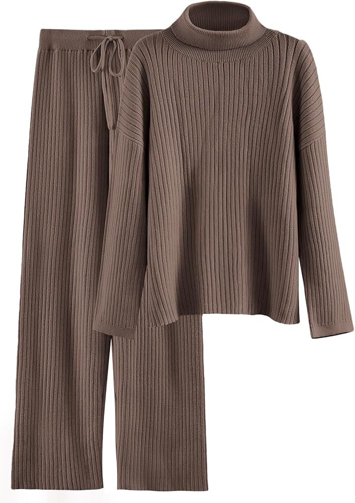 LILLUSORY Women's 2 Piece Outfits Turtleneck Sweaters Lounge Set and Wide Leg Pants Cozy Knit Swe... | Amazon (US)