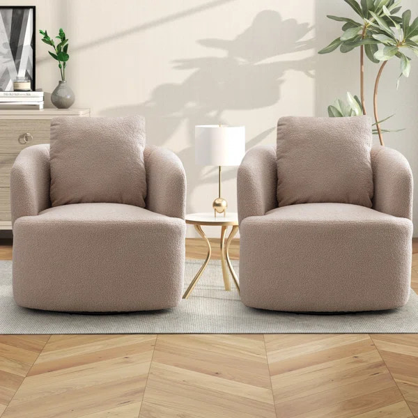 Paride 29.5'' Wide Modern Oversize Upholstered Swivel Arm Barrel Chair with Throw Pillow | Wayfair North America