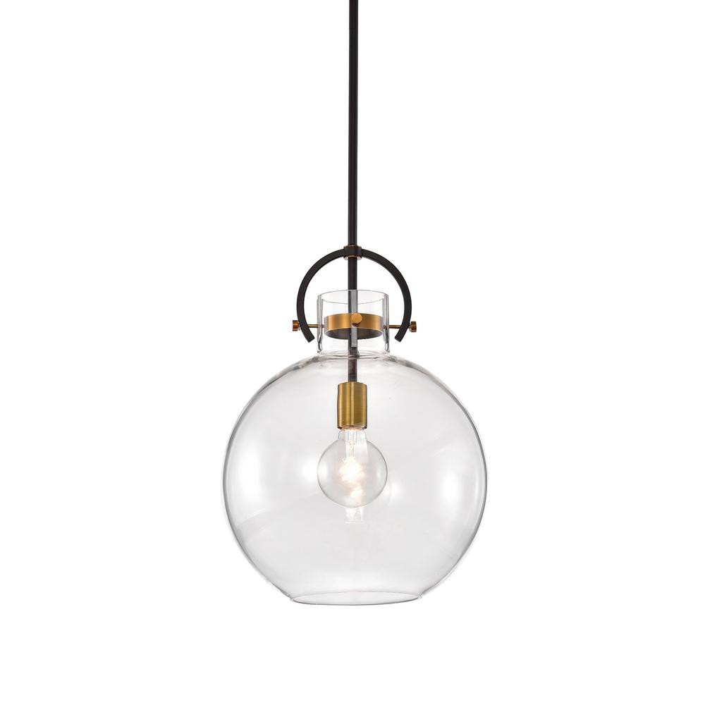 Edvivi 1-Light Oil Rubbed Bronze and Antique Gold Pendant with Clear Glass Shade | The Home Depot