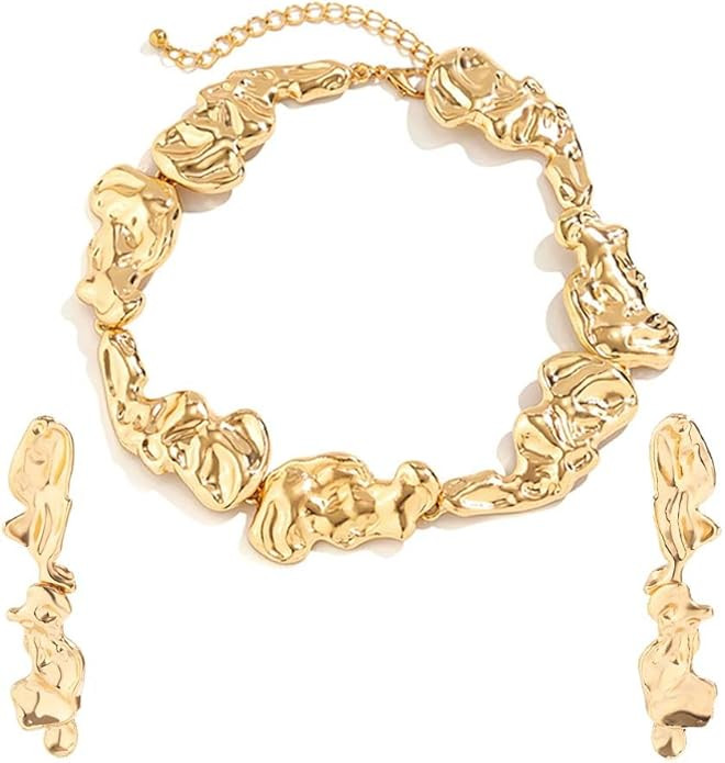 Irregular Lava Choker Gold Necklace Gold Statement Choker Necklace for Women Chunky Liquid Drippi... | Amazon (US)