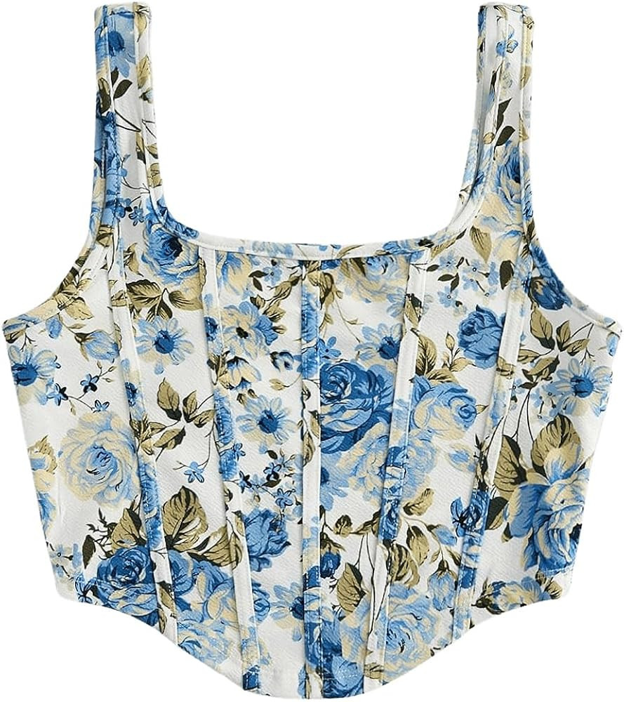 SHENHE Women's Floral Bustier Top Square Neck Asymmetrical Elegant Cropped Corset Top | Amazon (US)