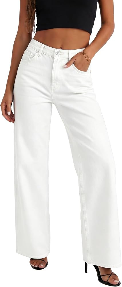 HDLTE Straight Leg Jeans for Women, High Waisted Wide Leg Jeans Loose Stretchy Denim Pants Trouse... | Amazon (US)