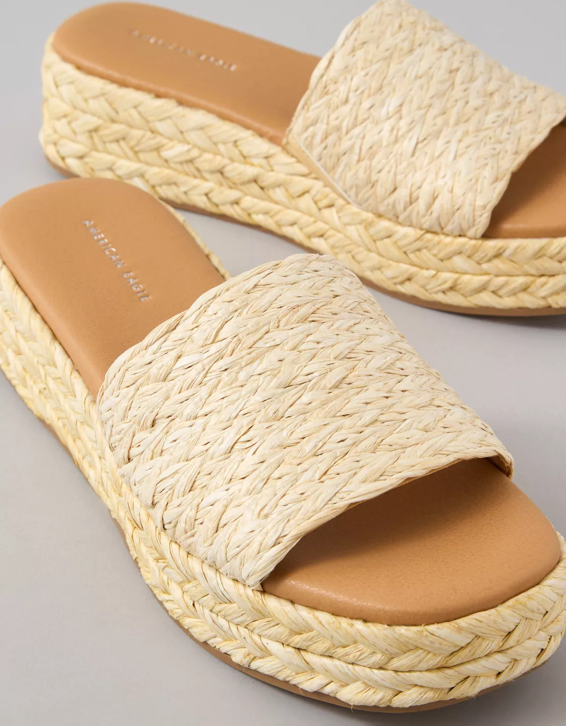 AE Raffia Espadrille Flatform Slide Sandal | American Eagle Outfitters (US & CA)
