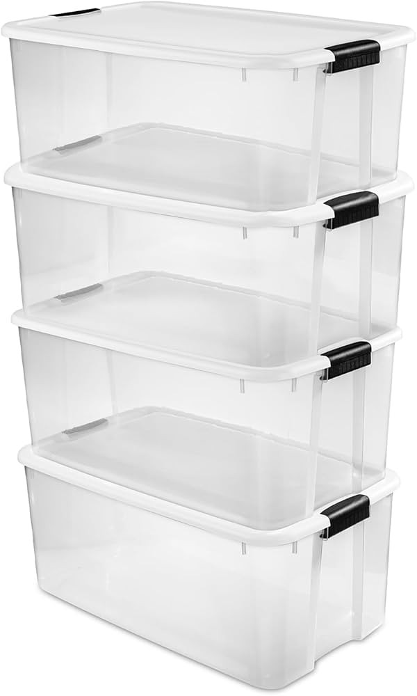 Sterilite 4-Pack Ultra Latching Box, Storage Bins with Lids, Clear Plastic, 116 Quart - Heavy-Dut... | Amazon (US)