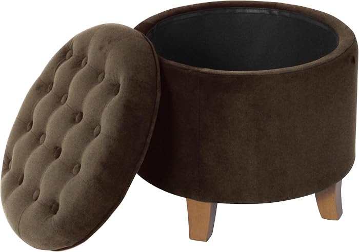 HomePop 19" Velvet Button Tufted Round Storage Ottoman - Brown Velvet | Amazon (US)