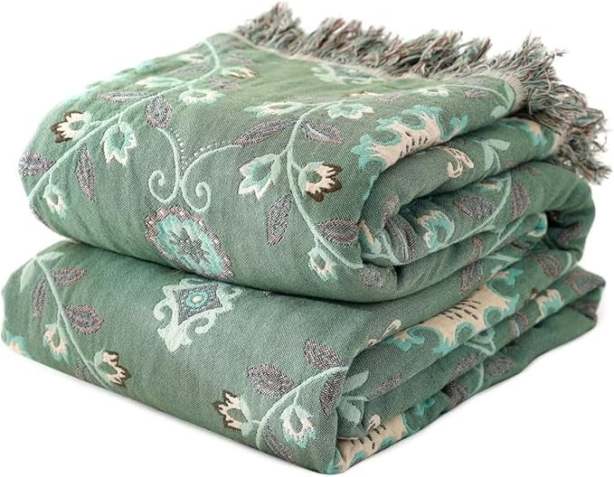 Boho Throw Blanket for Bed 100% Cotton Ultra Soft Rustic Quilt Spring Blanket Floral Printed Farm... | Amazon (US)