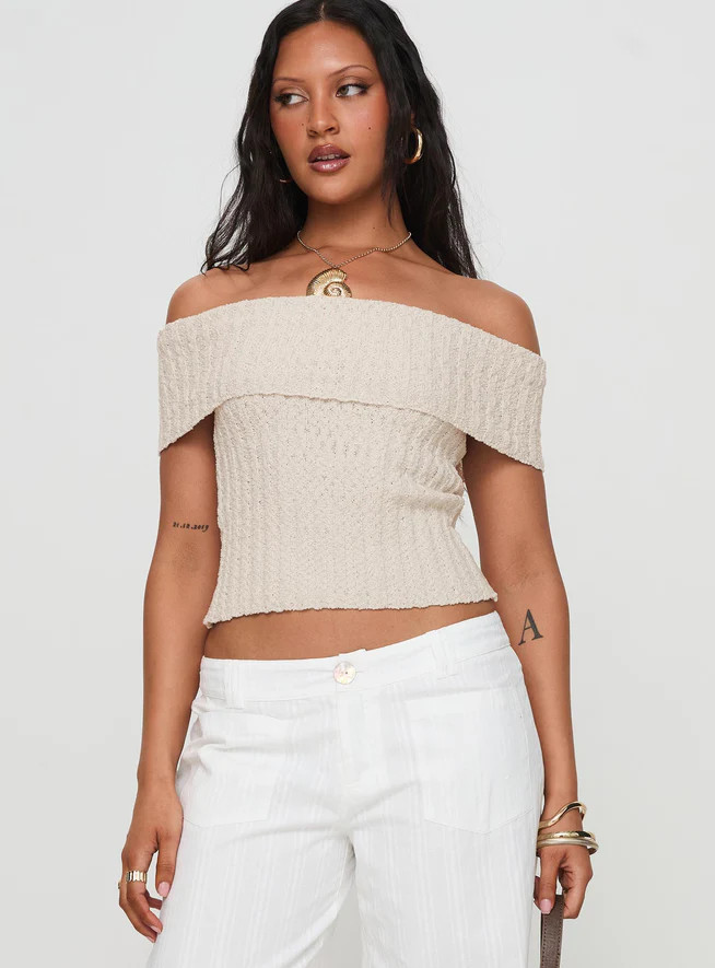 Murmur Off Shoulder Top Beige | Princess Polly US