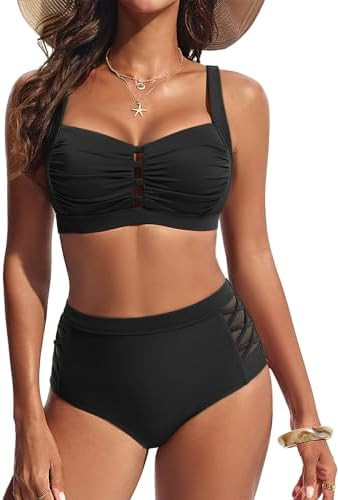 Hanna Nikole Women's Bikini Sets High Waisted, 2 Piece Bathing Suit Tummy Control, Push Up Cutout... | Amazon (US)