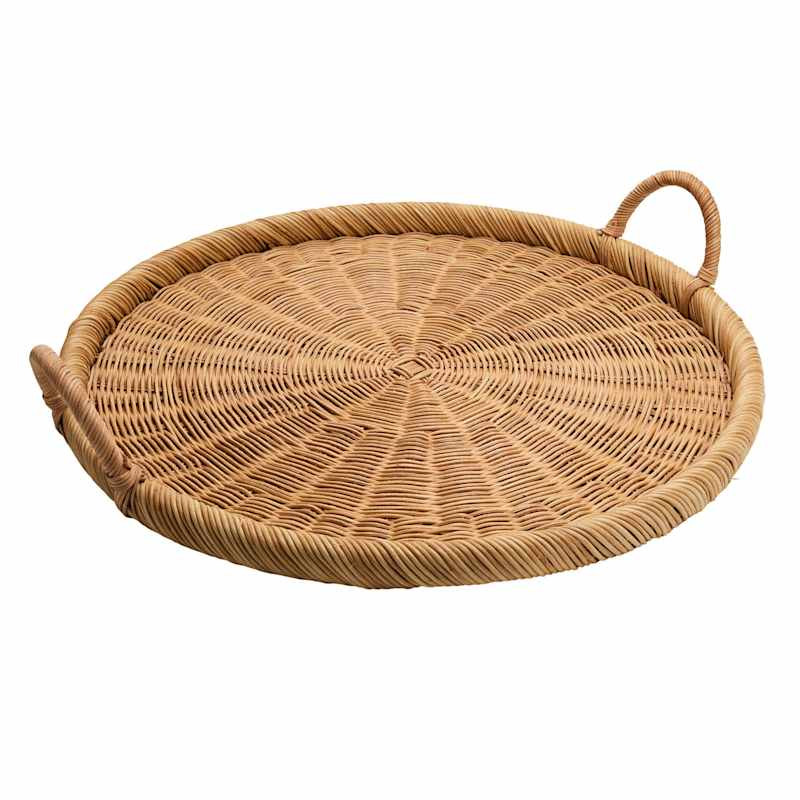 Oversized Round Rattan Tray with Handles, 25" | At Home