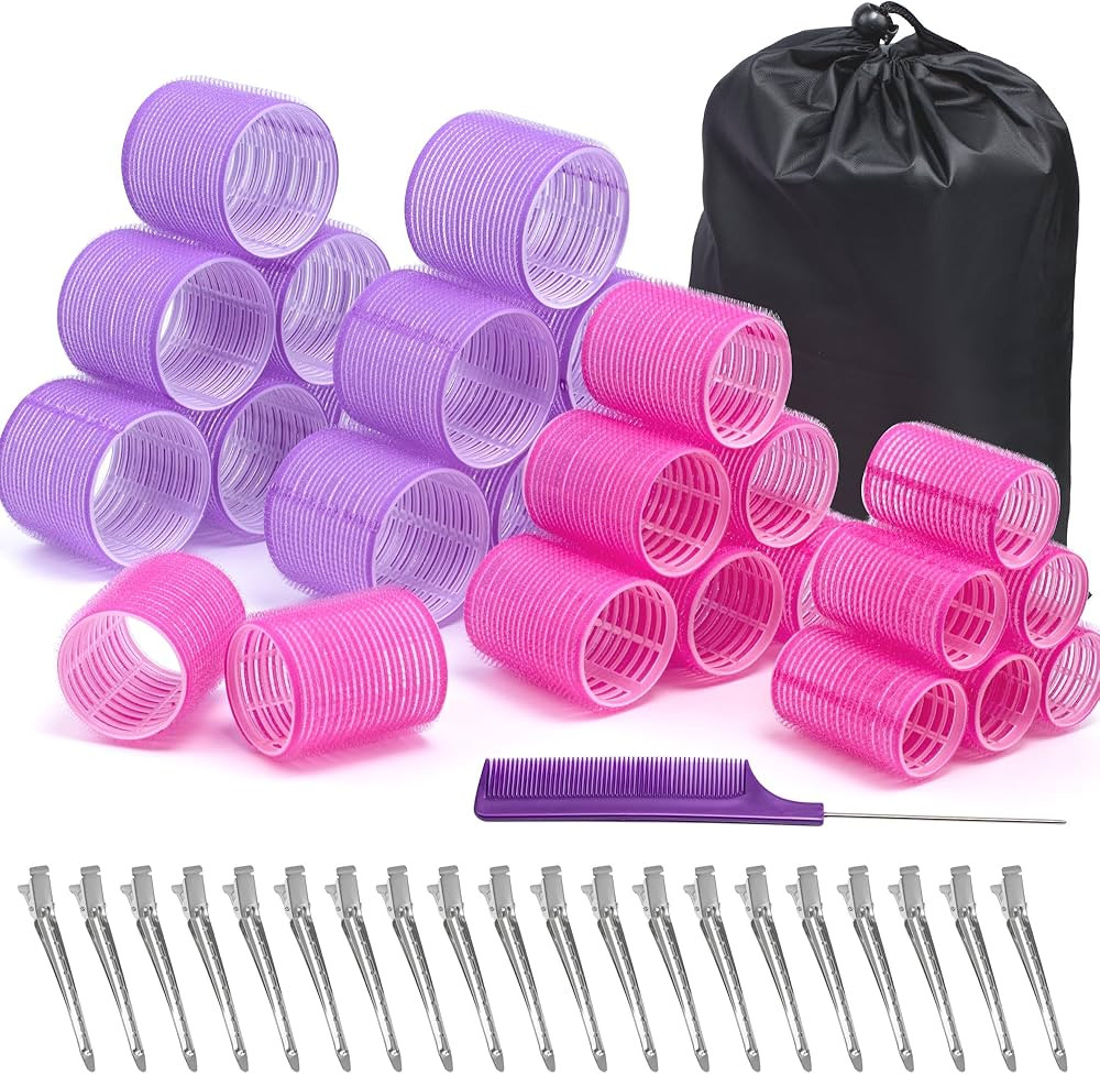 48 Pcs Self Grip Hair Rollers Set with 26 Rollers Hair Curlers & 20 Metal Clips, 3 Sizes Velcro R... | Amazon (US)