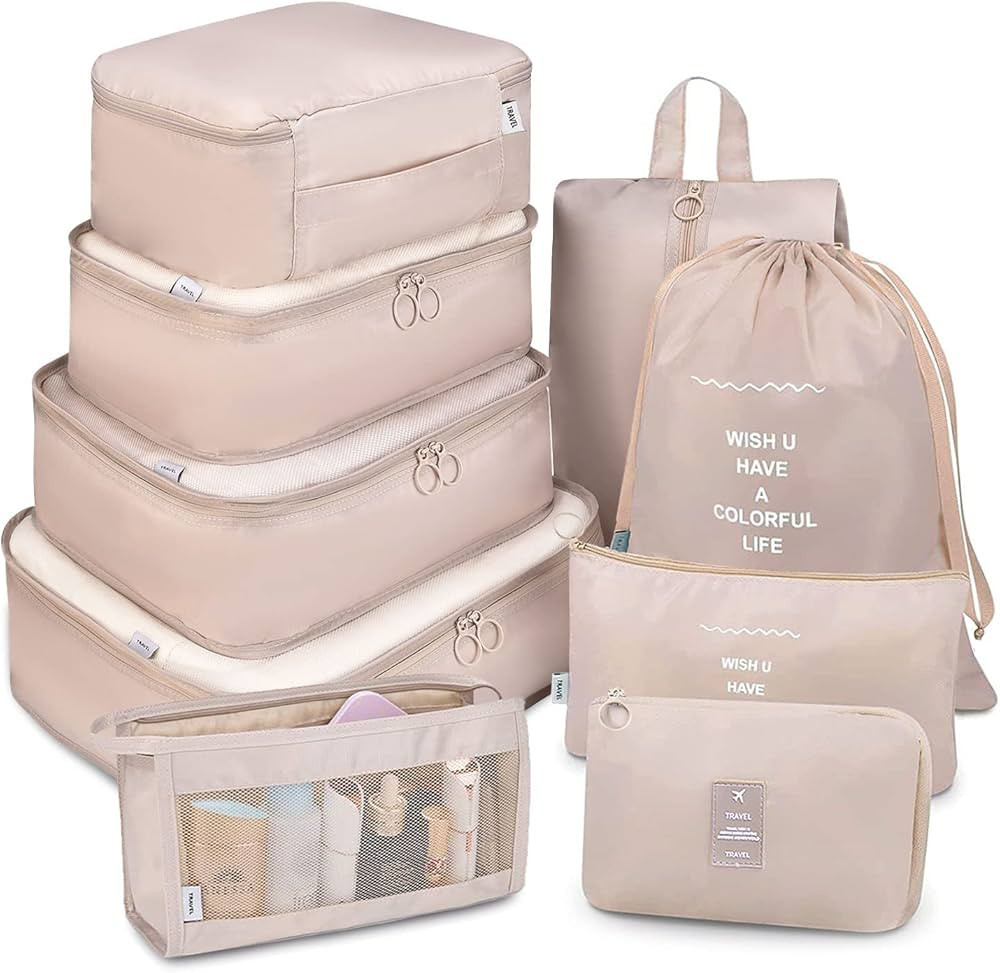 Packing Cubes for Travel, 9 Set Luggage Organizers with Shoe Bag, Electronics Bag, Cosmetics Bag,... | Amazon (US)