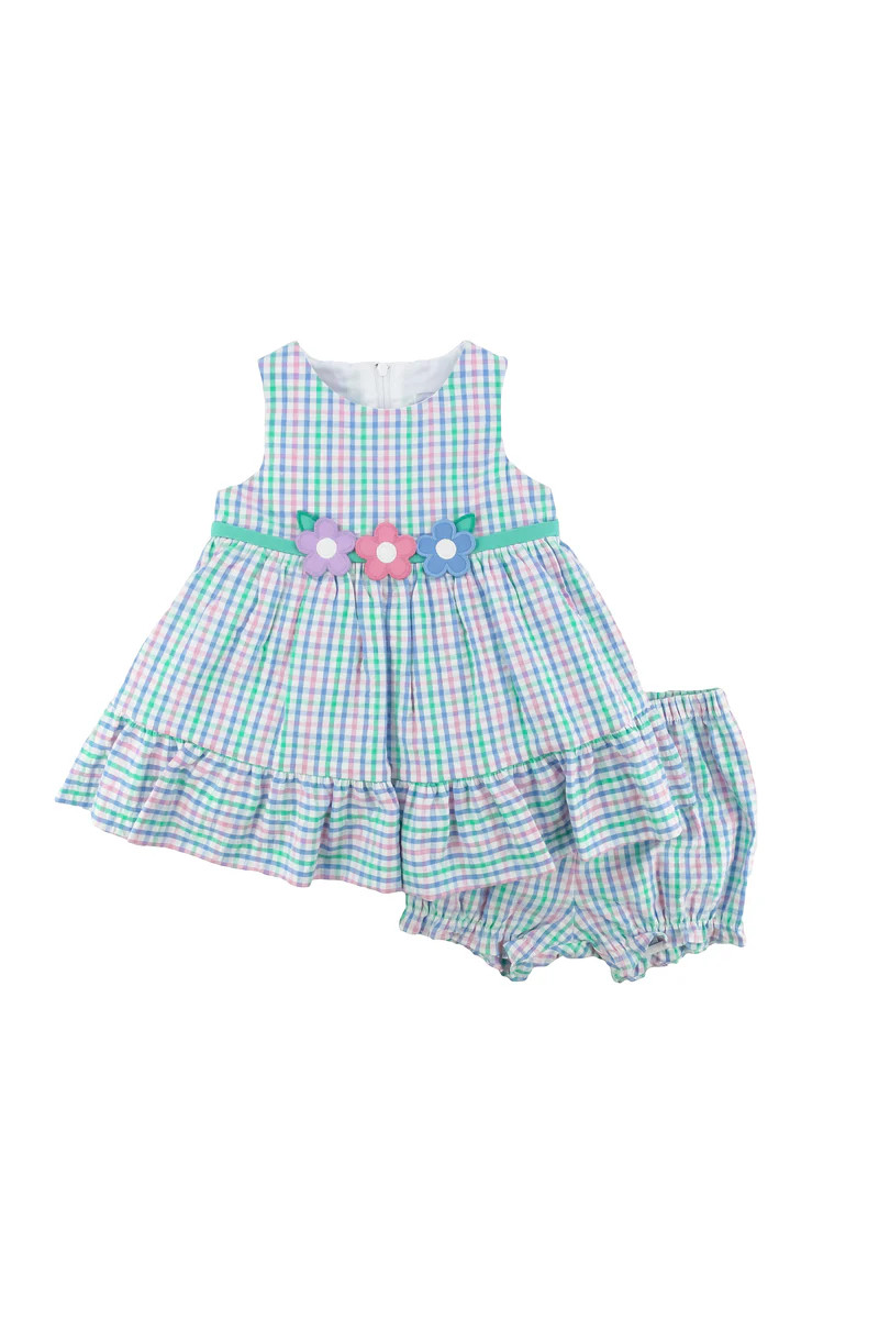 Watercolors Plaid Seersucker Dress And Bloomer Set | Florence Eiseman
