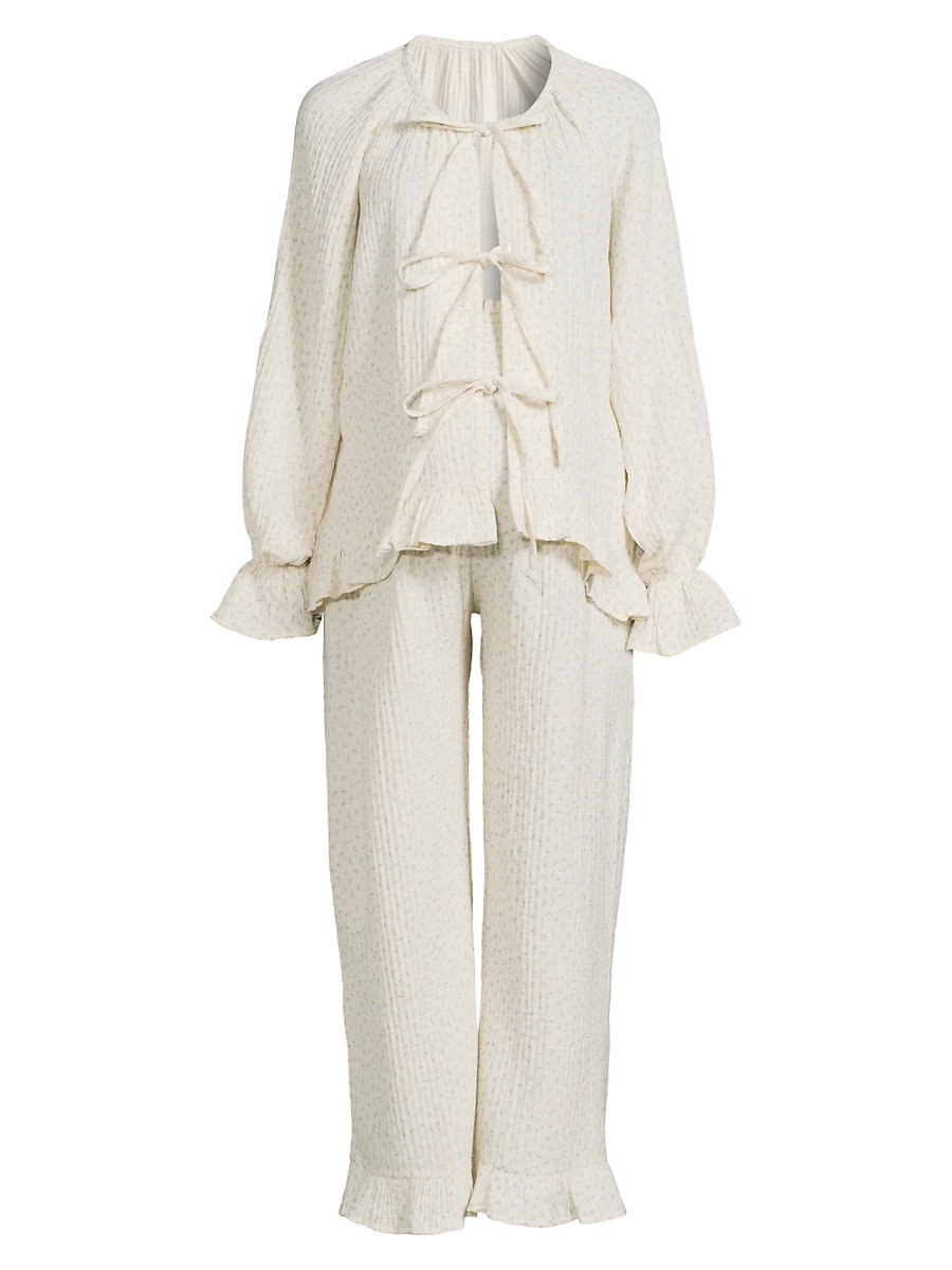 Women's Cozy Tie Muslin Lounge Set - Hyacinth - Size Small | Saks Fifth Avenue