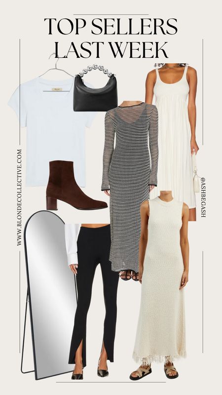 Best sellers last week! DISSH dresses perfect for baby shower or maternity, spanx split hem leggings that I think are better than wardrobe NYC especially if you’re around 5’4”! Great arch floor middle, brown boots, white tee, and my fave going out bag 

#LTKstyletip #LTKbump #LTKfindsunder100