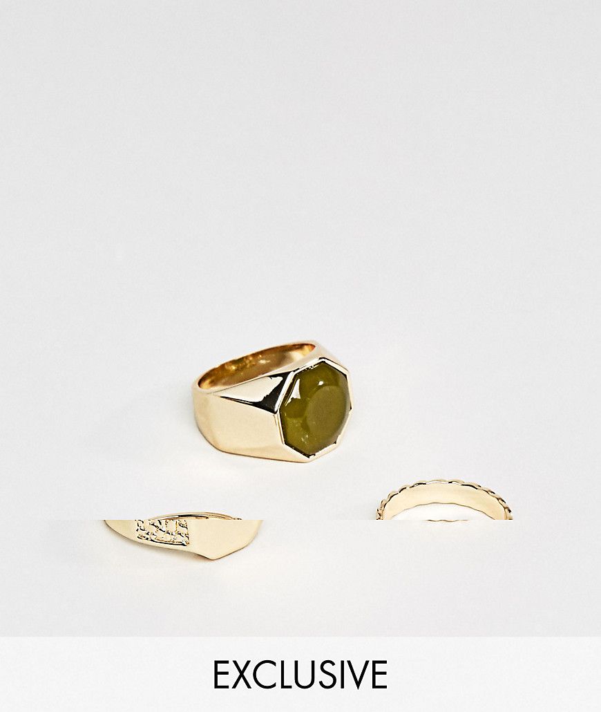 DesignB Signet & Band Rings In 3 Pack Exclusive To ASOS - Gold | ASOS US