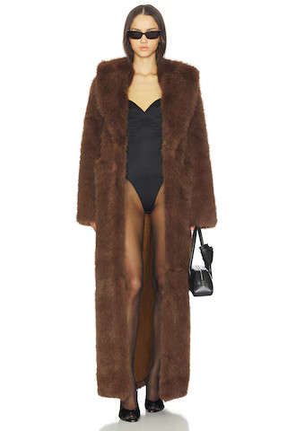 Lovers and Friends x Christina Elezaj Vincent Faux Fur Coat in Golden Brown from Revolve.com | Revolve Clothing (Global)