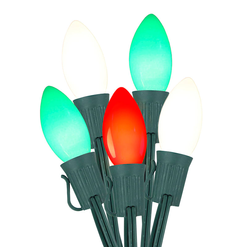 25-Count Red, White & Green C9 Ceramic String Lights | At Home
