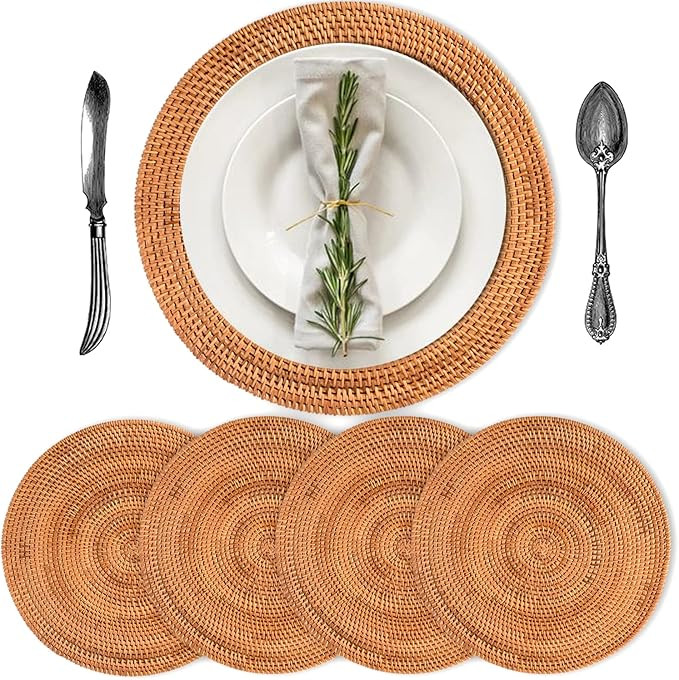 Handmade Rattan Placemats For Round Table, Round Placemats can be used as place mats, rattan deco... | Amazon (US)