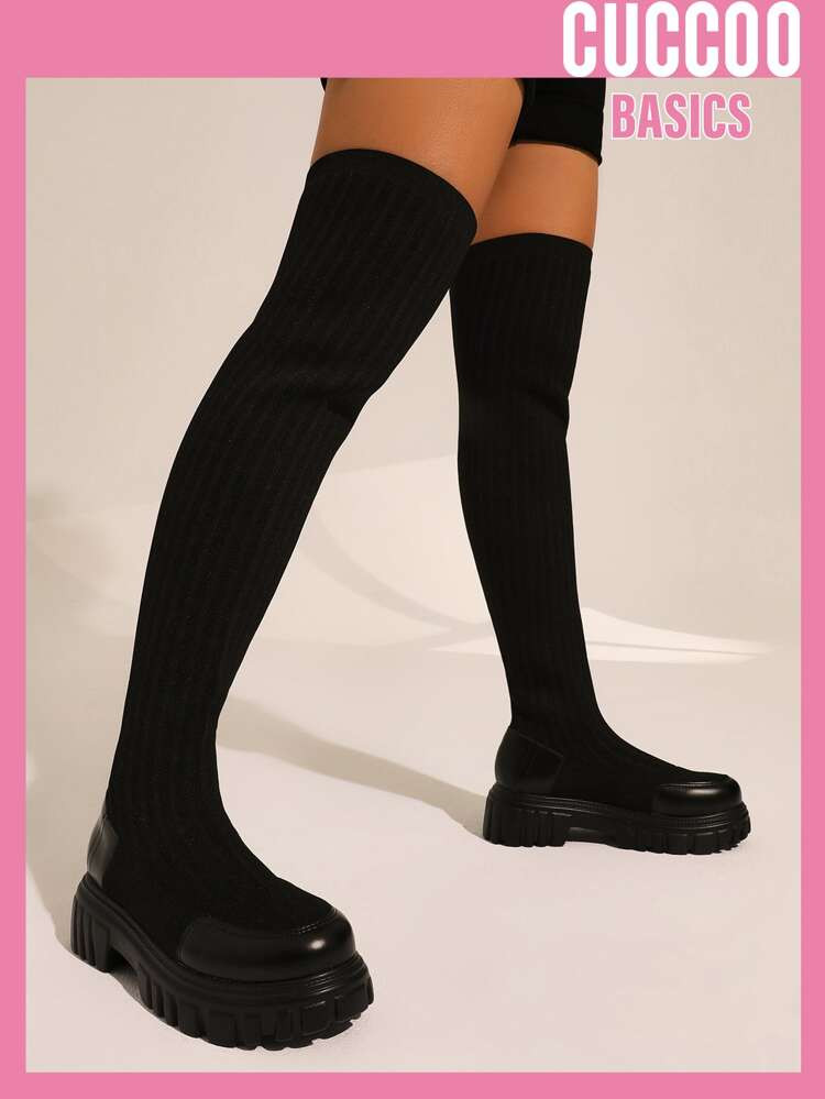 CUCCOO Basic Minimalist Knit Slip On Boots | SHEIN