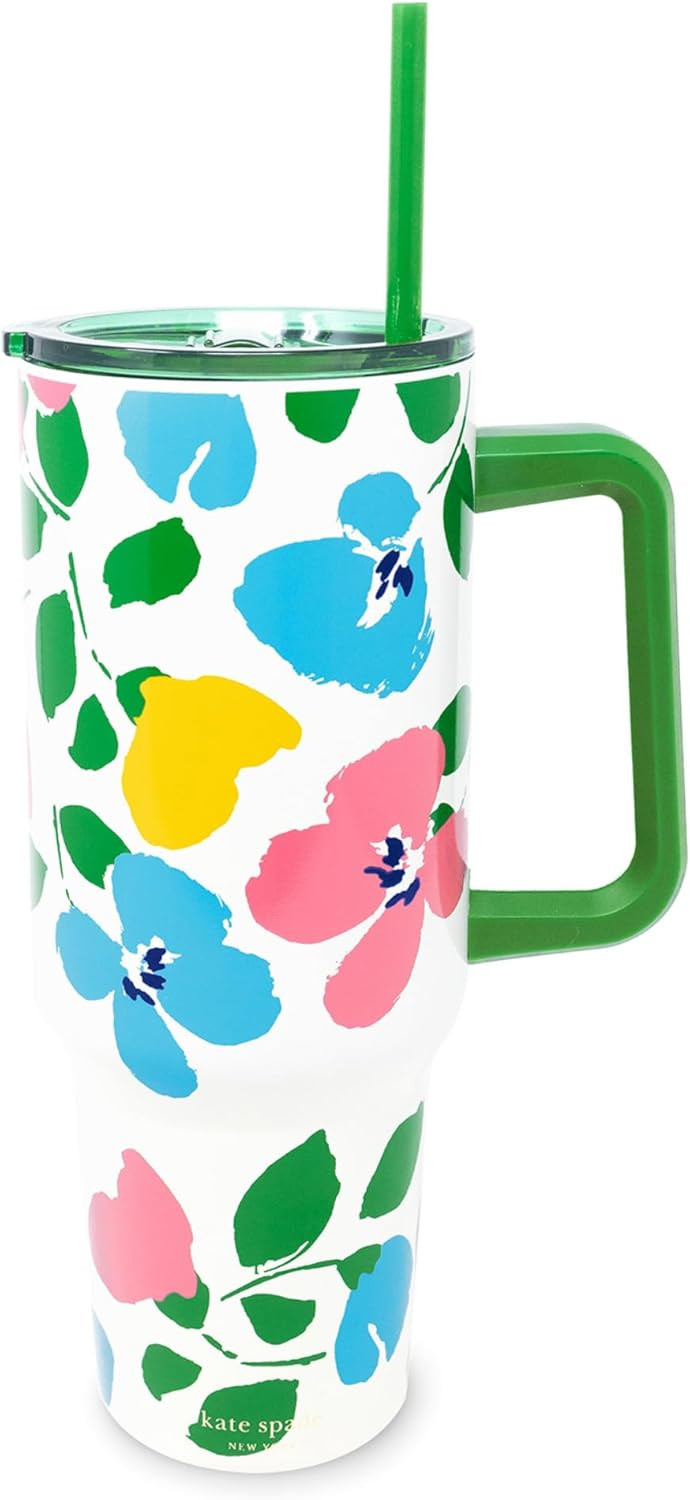 kate spade new york 40 Ounce Tumbler with Handle and Straw, Cupholder Friendly, Double Wall Stain... | Amazon (US)
