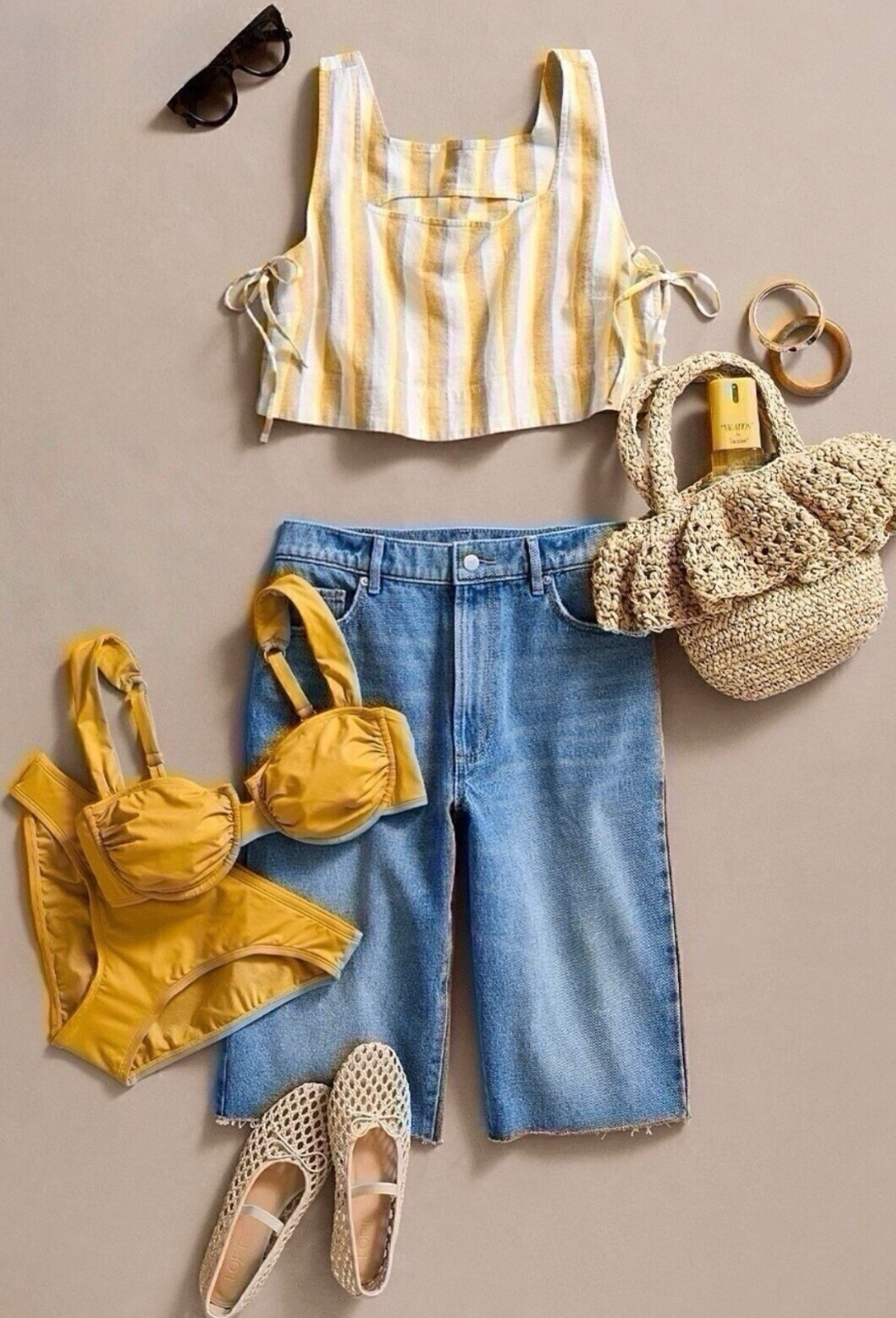 Vacation-ready and effortless ☀️ This look is giving easy spring/summer styling with a little French coastal feel ✨

The striped tie-side top is so flattering and lightweight, paired with relaxed denim bermuda shorts for that laid-back vibe. I added a pop of yellow with this swimsuit set so it doubles as a beach-to-lunch outfit, plus woven flats and a straw bag to pull it all together.

Everything here mixes and matches so well, perfect for packing light but still feeling styled 🤍

Linked everything for you 👇

#LTKootd #LTKTravel #LTKSaleAlert