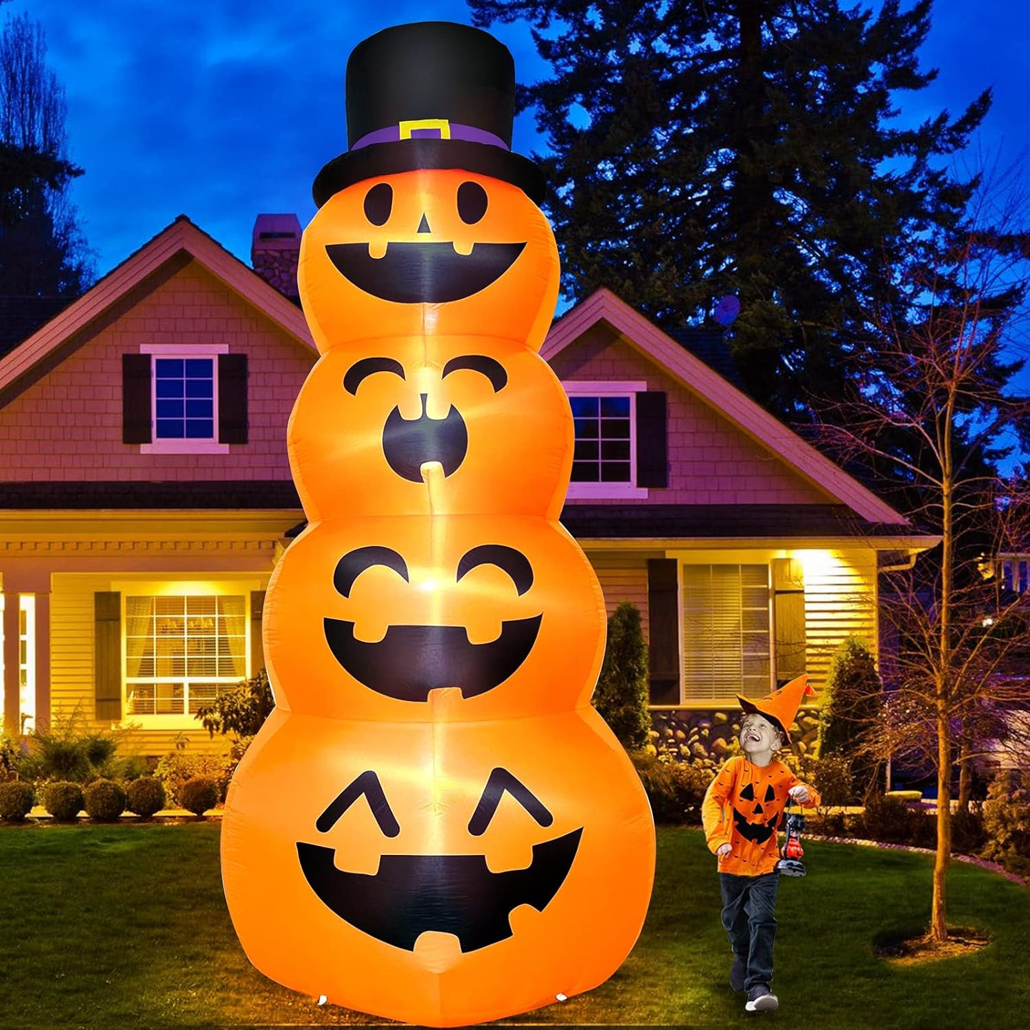 TURNMEON 12 FT Giant Halloween Inflatables Stacked Pumpkins with Witch Hat LED Lights 7 Stakes 4 ... | Amazon (US)