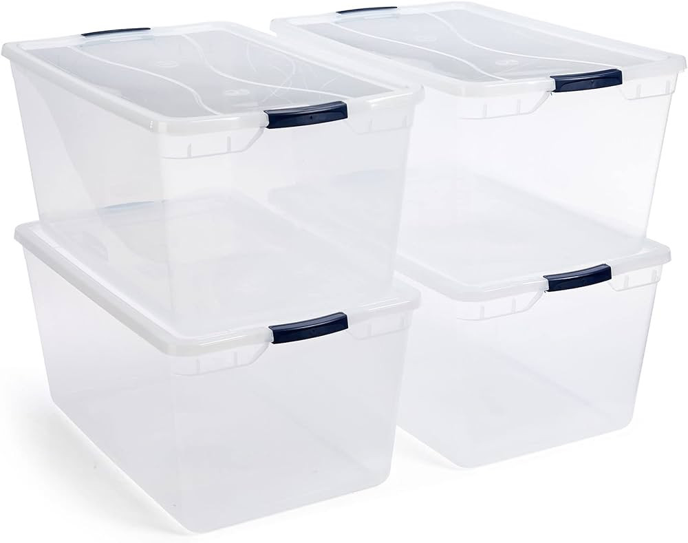 Rubbermaid Cleverstore Clear Plastic Storage Bins with Lid, 95 Qt-4 Pack, 4 Count | Amazon (US)