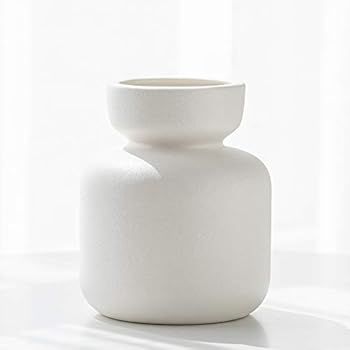 White Ceramic Flower Vase, Simplicity Vertical Textured Vase for Home Decor (White) | Amazon (US)