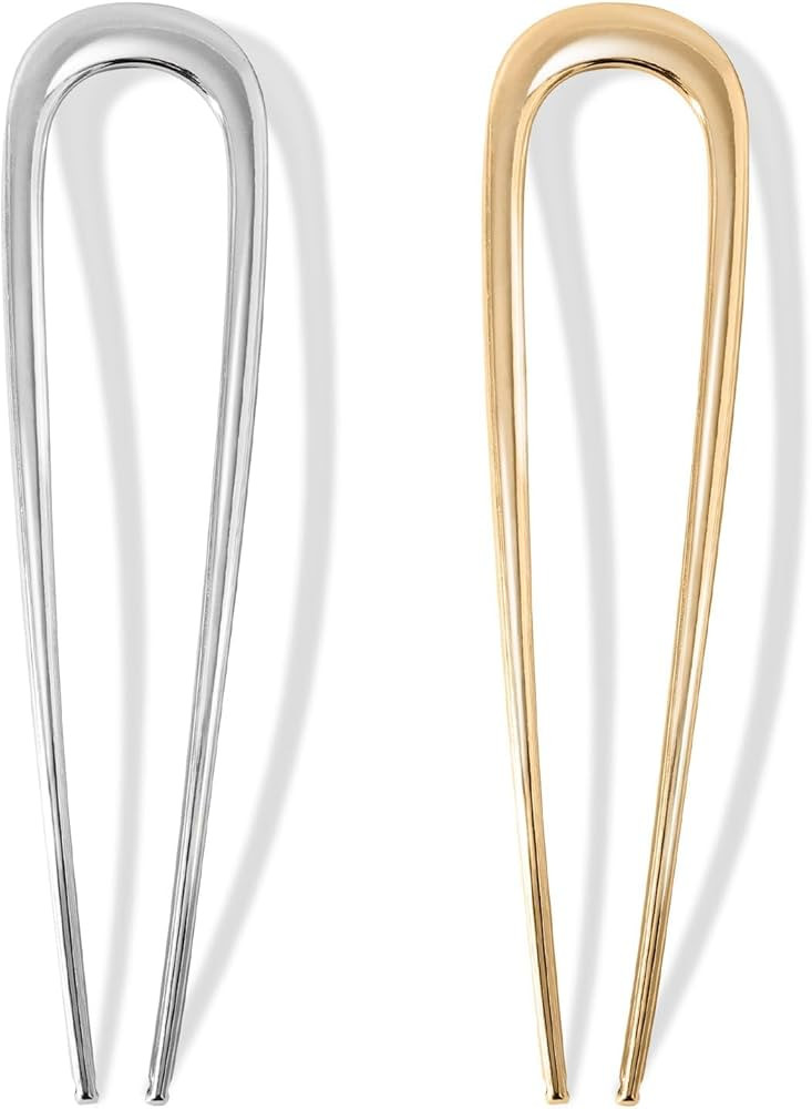 2Pcs French Hair Pins for Thick Hair, Metal French Twis Hair Pins for Women Girls, U-Shaped Frenc... | Amazon (US)