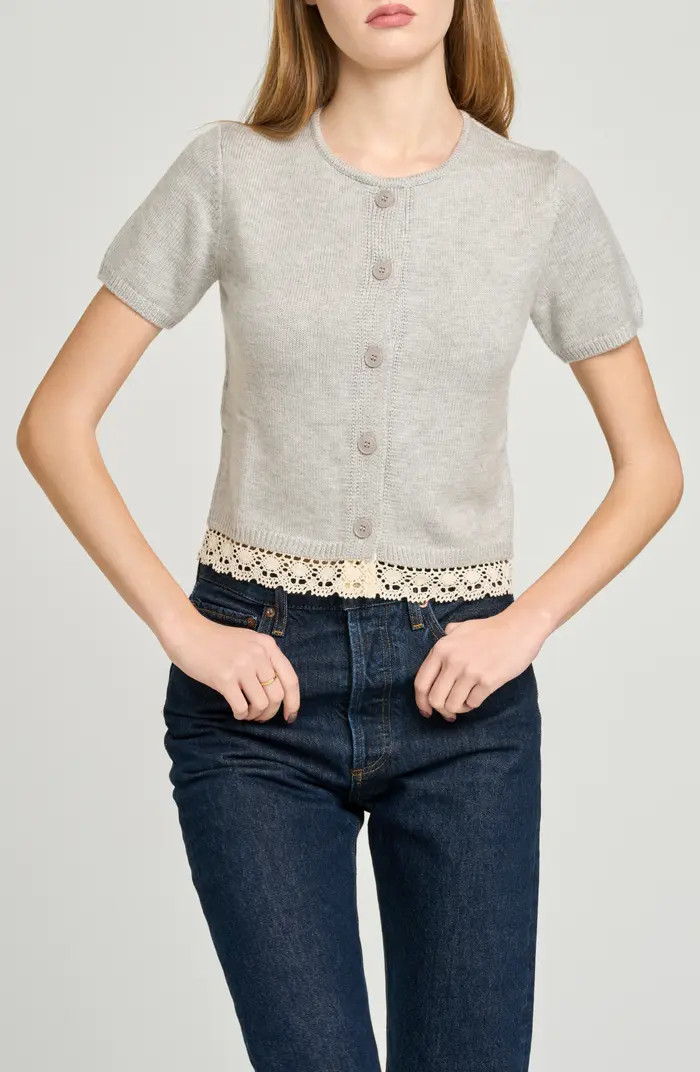 Carine Lace Trim Button Front Cardigan | Nordstrom