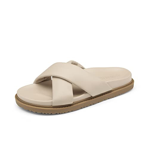DREAM PAIRS Women's Crisscross Open Toe Slide Sandals Flat Comfort Slip on Sandals,Size 9,Beige White,SDSS2224W | Amazon (US)