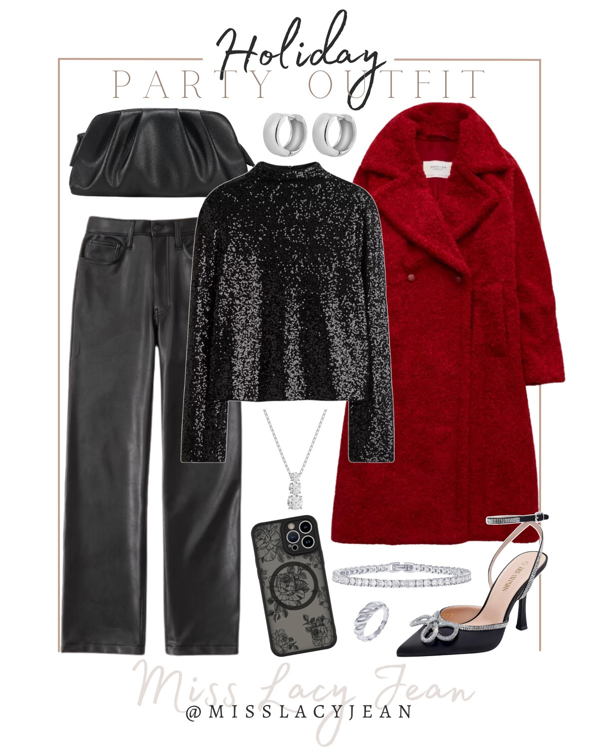 Holiday outfit includes red coat, sparkly shirt, black pants, heels, handbag, silver jewelry, phone case.

Holiday outfit, Christmas outfit, party outfit, holiday looks

#LTKFindsUnder50 #LTKHoliday #LTKStyleTip