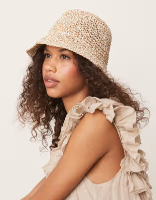 ASOS DESIGN straw packable mix knit crochet bucket hat | ASOS | ASOS (Global)