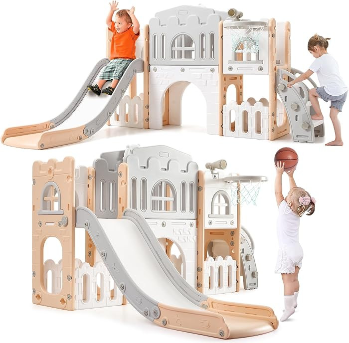 8-in-1 Large Toddler Slide & Climber Playset, Indoor/Outdoor Playground Equipment with Crawling T... | Amazon (US)