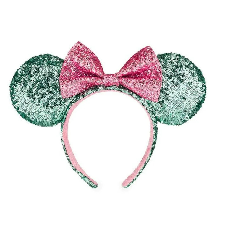 Disney Parks Mint Green Pink Bow Mickey Minnie Sequin Ears Headband | Walmart (US)