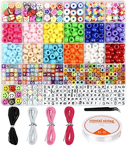 Dowsabel Bracelet Making Kit, Beads for Bracelets Making Pony Beads Polymer Clay Beads Smile Face... | Amazon (US)