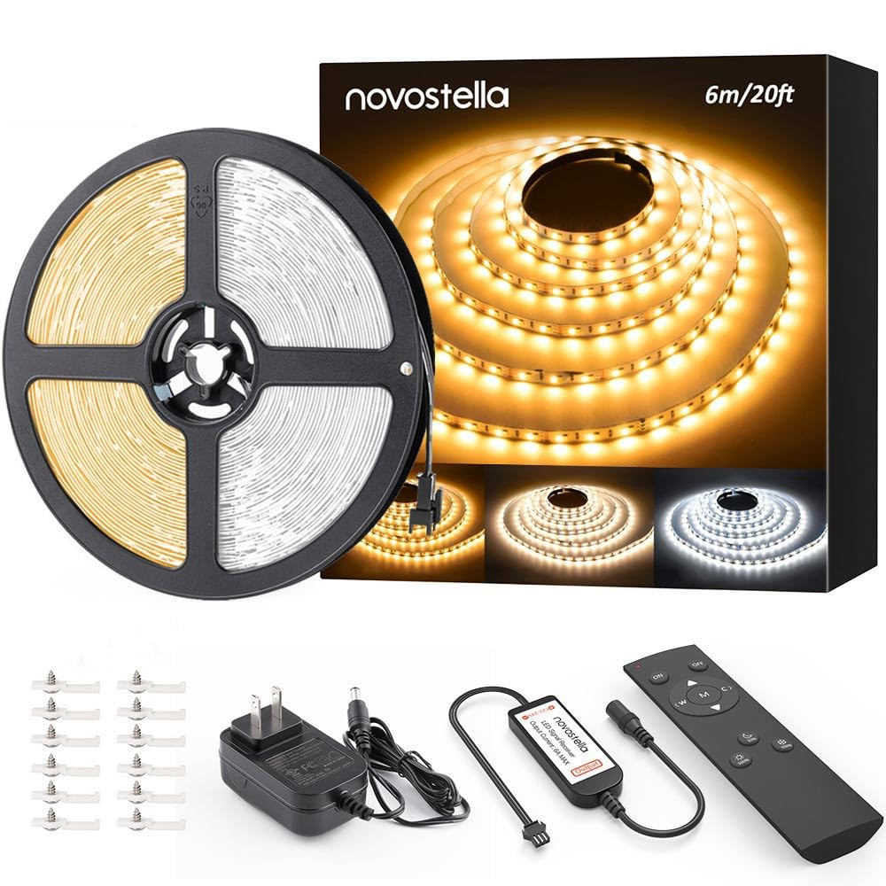 NOVOSTELLA 20ft Tunable White LED Strip Light Kit Dimmable 3000K-6500K 24V Tape Light with RF Rem... | Amazon (US)