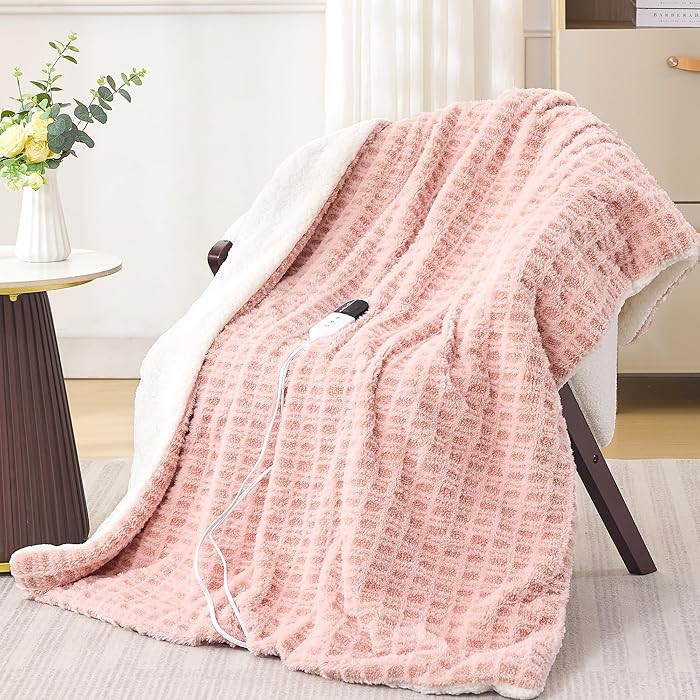 Waffle Heated Throw Blanket 50"x60" – Pink Blush Electric Blanket with 6 Heat Levels & 4 Timer ... | Amazon (US)