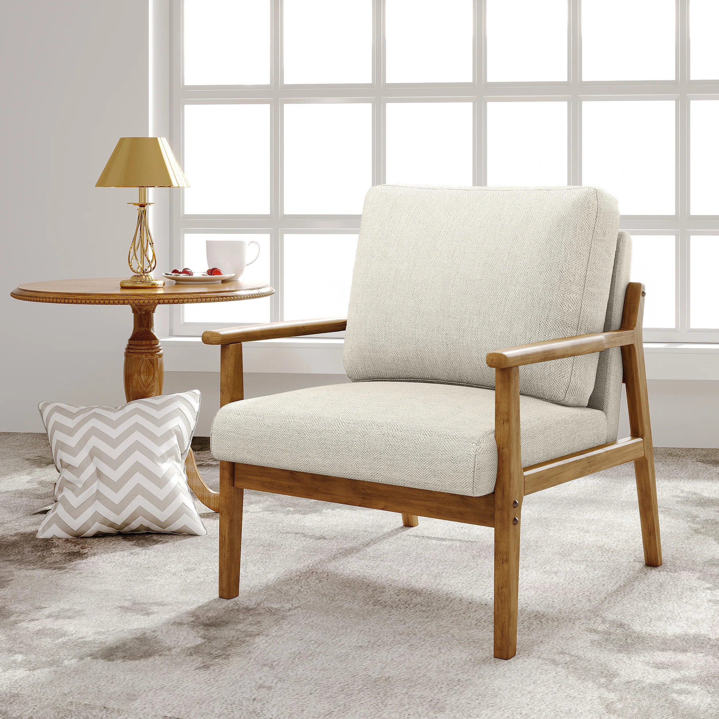 George Oliver Joliana 33.5" Solid Wood Frame Faux Leather Upholstered Arm Accent Chair with Pillo... | Wayfair North America