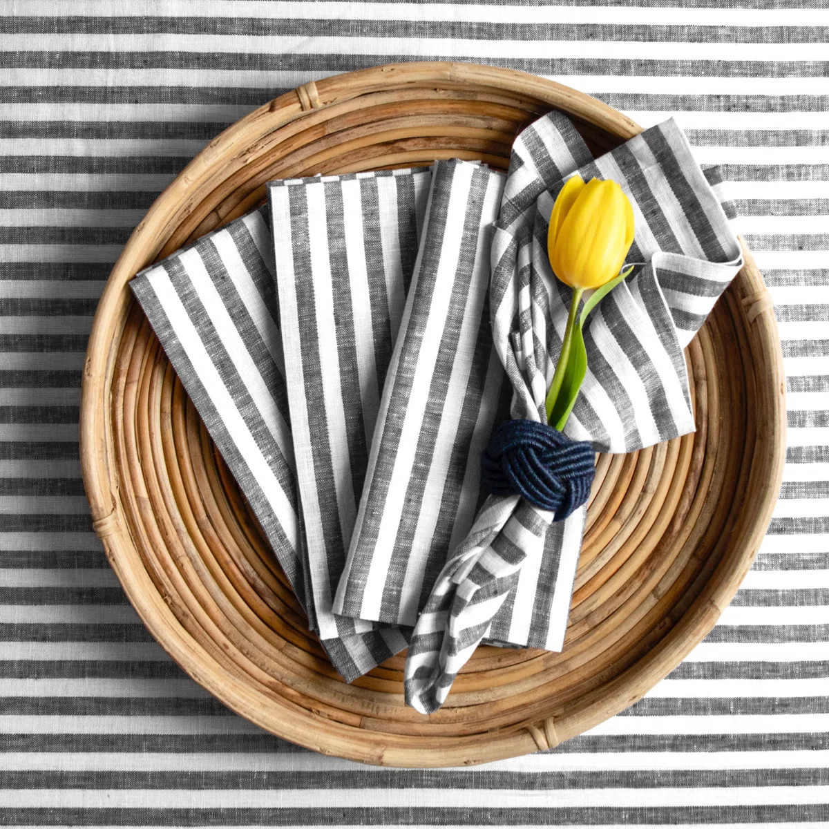 Amalfi Stripe - 100% Pure Linen Dinner Napkins (Set of 4) | Wayfair North America