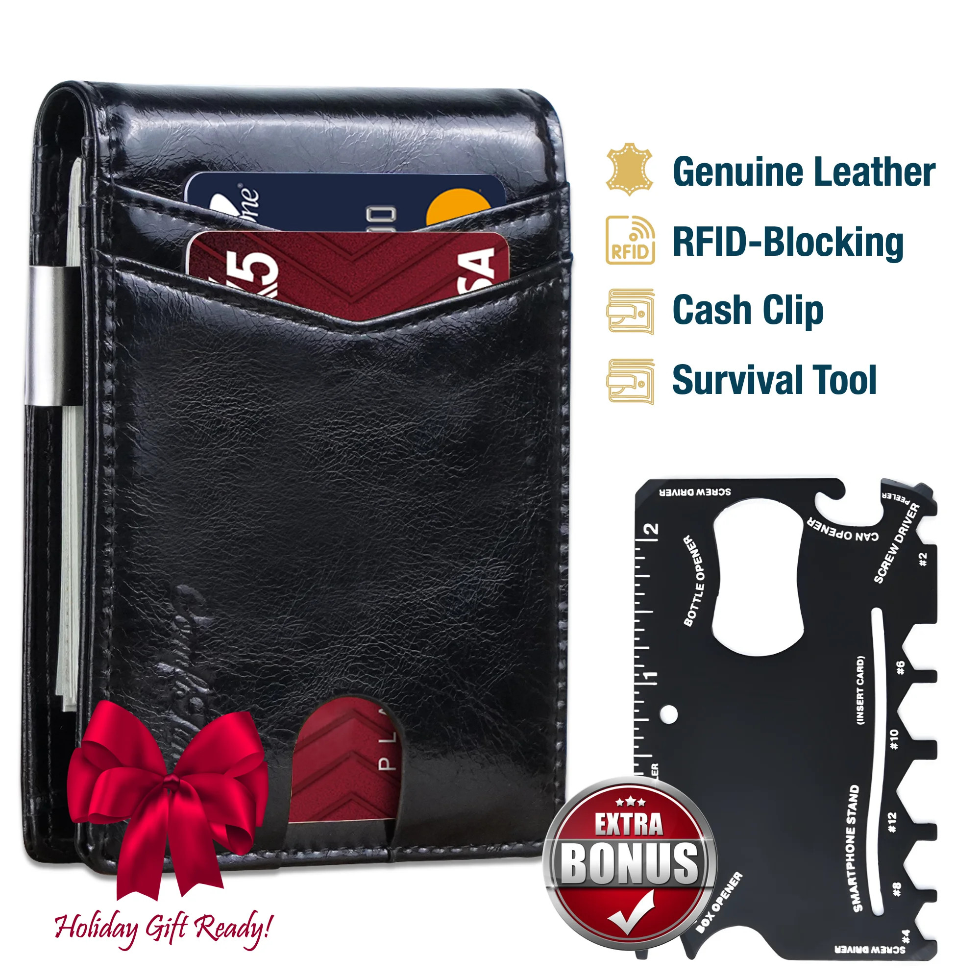 ComfiTime Wallet for Men Slim, RFID Blocking Men's Wallet W/ Money Clip, Genuine Leather Front Po... | Walmart (US)