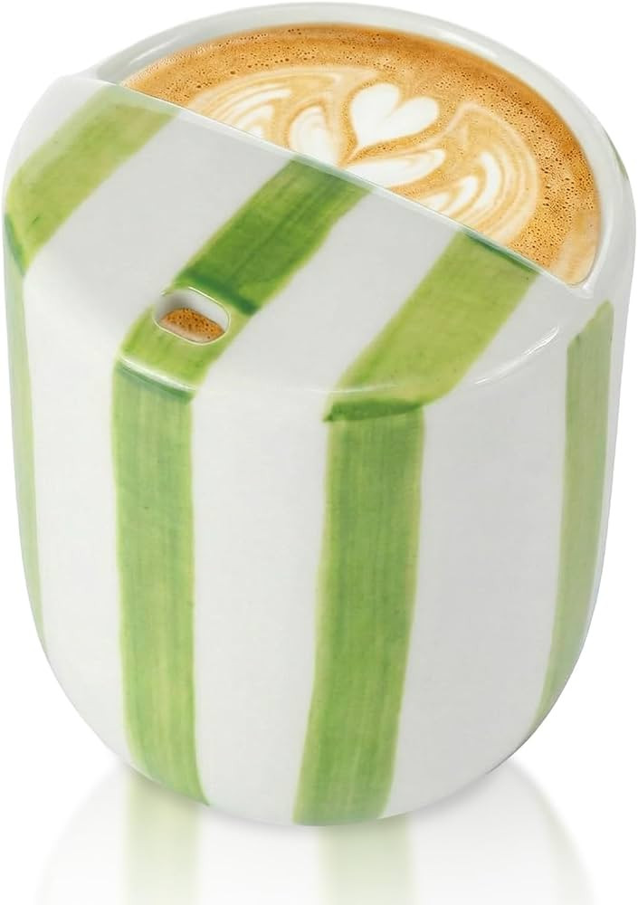 Ceramic Mug with Sip Hole 10 oz Novelty Green Striped Ceramic Coffee Mug Hand Painted Travel Mugs... | Amazon (US)
