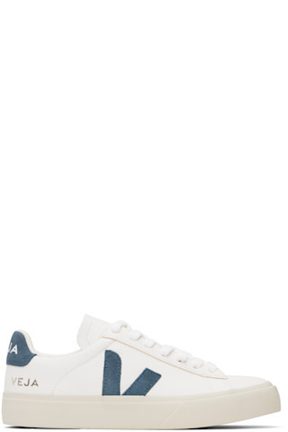 White & Navy Campo Leather Sneakers | SSENSE