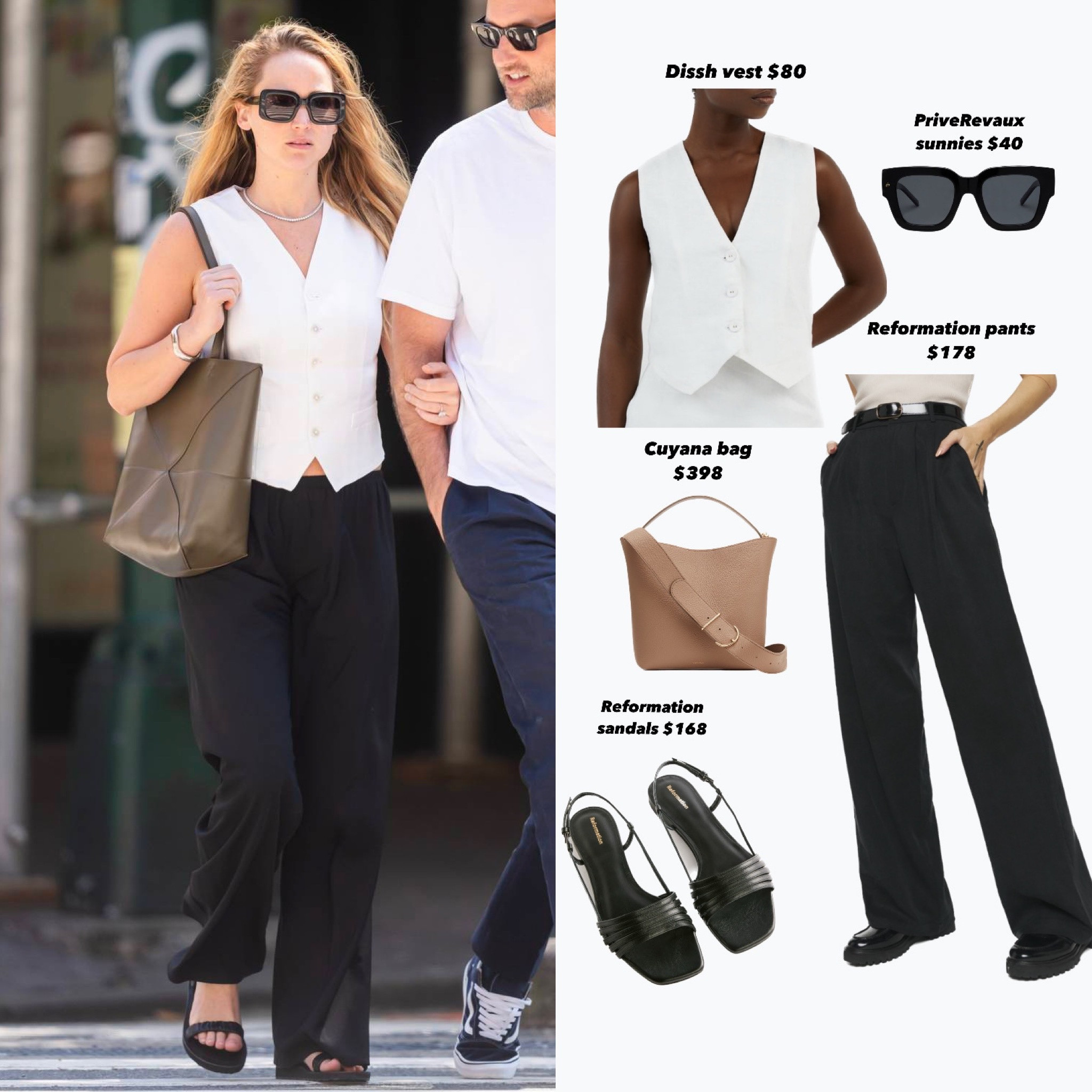 Jennifer Lawrence look for less

White vest 

Black trousers 

#LTKFind #LTKunder100 #LTKstyletip